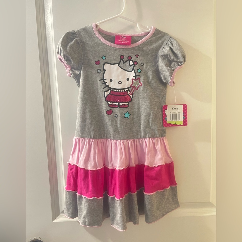 Sanrio Hello Kitty Gray Pink Tiered Casual Dress